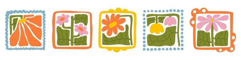Set of abstract flowers and plants in matisse style various in frames vector