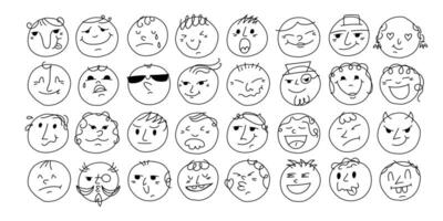 Set of bright abstract comical doodle faces drawn by hand vector