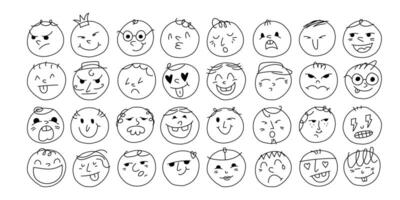 Set of bright abstract comical faces in doodle style vector