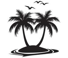 Tropical island with palm trees and birds illustration vector
