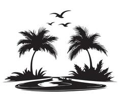 Palm trees and birds in the water vector