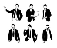 hand draw silhouette business man collection set on white background vector