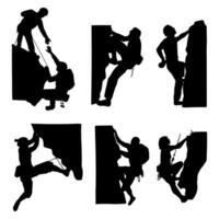 silhouette a man rock climbing collection on white background vector