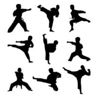 Hand drawn karate kid silhouette collection on white background vector