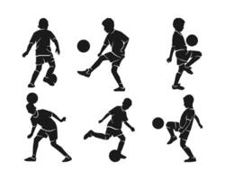 silhouette kid playing football collection set vector