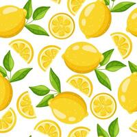Seamless pattern with bright lemons and leaves on a white background . vector
