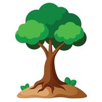 A cartoon oak tree with green leaves and brown trunk stands peacefully alone vector