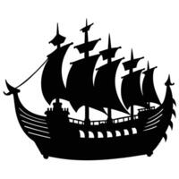 Silhouette of a Classic Sailing Ship with Intricate Details on a White Backdrop vector