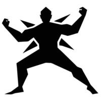 Geometric Silhouette of Muscular Figure in Defensive Stance with Sharp Radial Projections vector