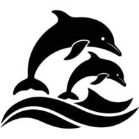 Stylized Black Dolphins Leaping from Abstract Waves Illustration and Marine Design vector