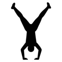 Black Silhouette of Person Performing a Handstand with Legs in Upward V Shape vector