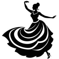 Elegant Flamenco Dancer Silhouette in Flowing Dress Art Print and Design Element vector