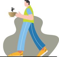 A man walking with a cup of coffee vector