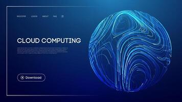 Cloud computing technology with abstract glowing sphere, futuristic blue background, digital data storage, network infrastructure, and modern UI design for innovation and online connectivity vector