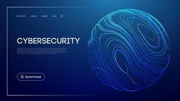 Cybersecurity technology with abstract glowing sphere, futuristic blue background, digital data protection, network security systems, and modern UI design for innovation and online safety vector