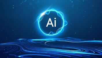 AI background abstract data digital tech science blue light network concept. 3D wave cell medical flow research pattern graphic energy. Futuristic bio globe stem dna shield. vector
