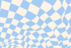 Checkerboard pattern with wavy check background and trippy chess texture. Warped board design with abstract black and white swirl grid. Retro textile with seamless squiggle motion and liquid tile vector