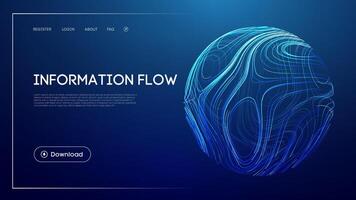Information flow technology with abstract glowing sphere, futuristic blue background, digital data transmission, network connectivity, and modern UI design for innovation and communication systems vector