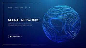 Neural networks technology with abstract glowing sphere, futuristic blue background, deep learning systems, artificial intelligence computing, and modern UI design for innovation and data processing vector