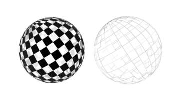 Spheres with checkerboard and wireframe designs vector