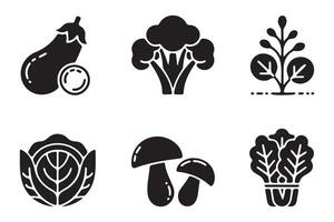 Simple Black and White Icons of Various Vegetables and Mushrooms vector