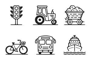 Simple Line Art Icons of Various Transportation Methods vector