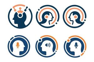 Modern Communication Icons Representing Head and Audio Input Output vector