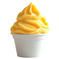 Creamy mango soft serve dessert served in a classic cup during summer gatherings at local parks, Transparent Background png