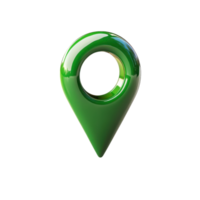 Green location marker stands out with its glossy finish, symbolizing navigation and mapping technology in a modern context, Transparent Background png