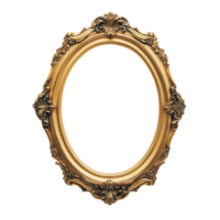 Decorative golden oval frame with intricate designs suitable for art display in any setting, Transparent Background png