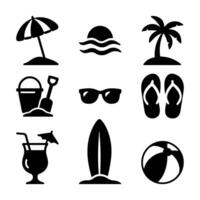 Black beach icons set, isolated summer elements clip art vector