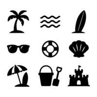 Minimalist beach and ocean graphics, summer icon set vector