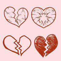 Set of broken heart sketch. Hand drawn sadness symbol collection. vector
