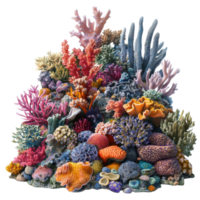 Vibrant coral reef teeming with life and color under the sunlit ocean waves, Transparent Background png