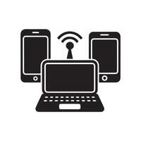 Black Technology Silhouettes Clipart Devices, Network Signals, Digital Tools, Tech Icon Set vector