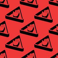 Isometric pattern featuring stop hand symbols inside triangular warning signs with bold shadows and negative space on a red background. Ideal for safety, caution, or signage designs. vector