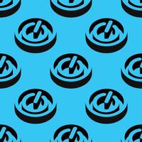 Seamless pattern featuring power button icons with 3D-style shading on a blue background. Minimalist tech design using negative space for digital, startup, or UI concepts. vector