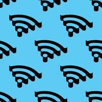 Seamless pattern of Wi-Fi signal icons with bold negative space design on a bright blue background. Ideal for digital, wireless, and tech-related branding or modern web backgrounds. vector