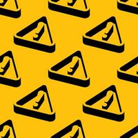 Seamless pattern with warning signs in isometric style and bold black shapes on a yellow background. Negative space design perfect for safety, alert, or industrial themes. vector