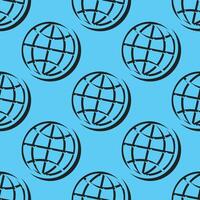 Modern seamless isometric pattern of globe symbols with clean negative space on a light blue background. Perfect for global communication, digital tech, or international design. vector