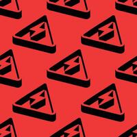 Seamless isometric pattern of high voltage symbols in triangular signs with strong shadows and negative space, set against a vivid red background. Great for danger or electricity themes. vector