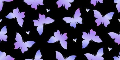 Butterfly gradient shapes seamless pattern illustration. Insect and heart repeated ornament. Design for textile, fabric, background, wrapping paper, package. Y2K aesthetic vibe. vector