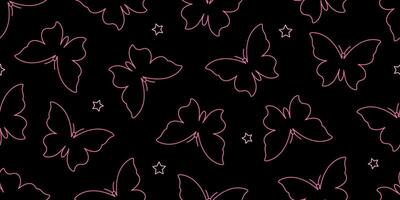 Gradient butterfly outline shape seamless pattern illustration. Insect and star repeated ornament. Design for textile, fabric, background, wrapping paper, package. 90s aesthetic vibe. vector