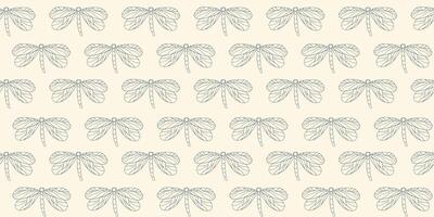 Hand drawn dragonfly tile seamless pattern. Repeated insect illustration ornament. Line drawing design for textile, fabric, background, packaging. vector