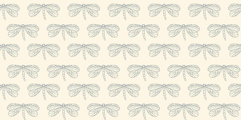 Hand drawn dragonfly tile seamless pattern. Repeated insect illustration ornament. Line drawing design for textile, fabric, background, packaging.