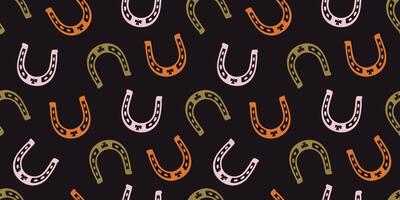 Horseshoe with shamrock color seamless pattern. flat illustration in western and St. Patrick's aesthetic. Design for textile, fabric, background and packaging vector