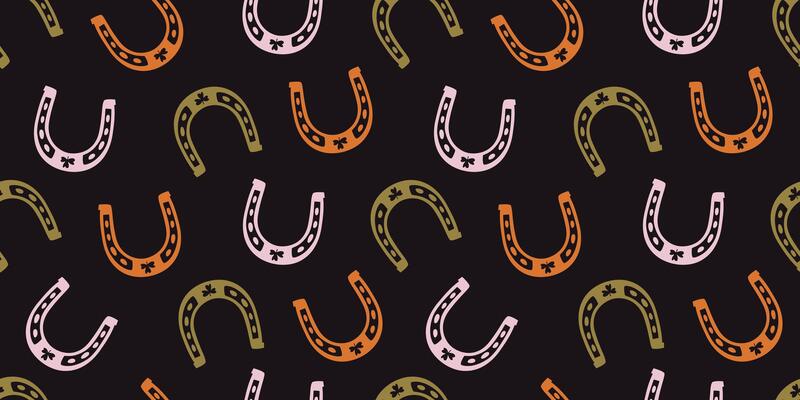 Horseshoe with shamrock color seamless pattern. flat illustration in western and St. Patrick's aesthetic. Design for textile, fabric, background and packaging
