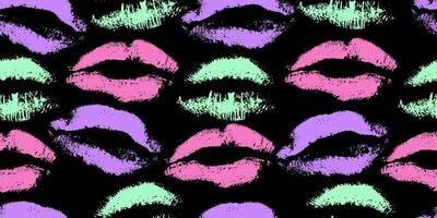 Lip neon grunge prints seamless pattern. illustrations ornament with lipstick trace. Mouth stained mark. Design for textile, fabric, background, packaging. 90s and 00s aethetic. vector