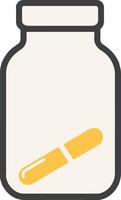 Flat minimal bold silhouette icon of vitamin pill bottle clear silhouette with a soft yellow accent detail health wellness icon vector
