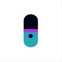 Flat minimal bold silhouette icon of pill cyan silhouette with a purple accent detail health wellness icon vector